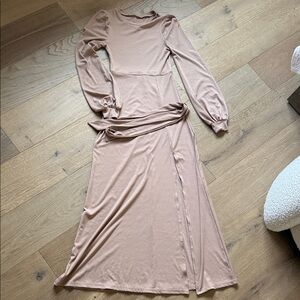 Elegant Tan Long Sleeve Dress